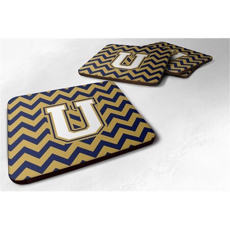 Carolines Treasures Letter U Chevron Navy Blue and Gold Foam Coaster, Set of 4 CJ1057-UFC